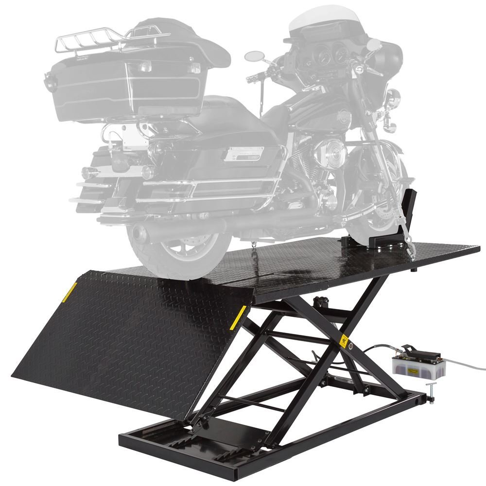 Black Widow Extra Wide Air/Hydraulic Motorcycle Lift - 1,500 lbs. Capacity